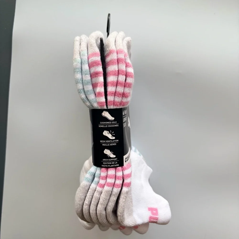 Puma women’s low cut socks 6 pack size 5-9.5 white gray pink blue
